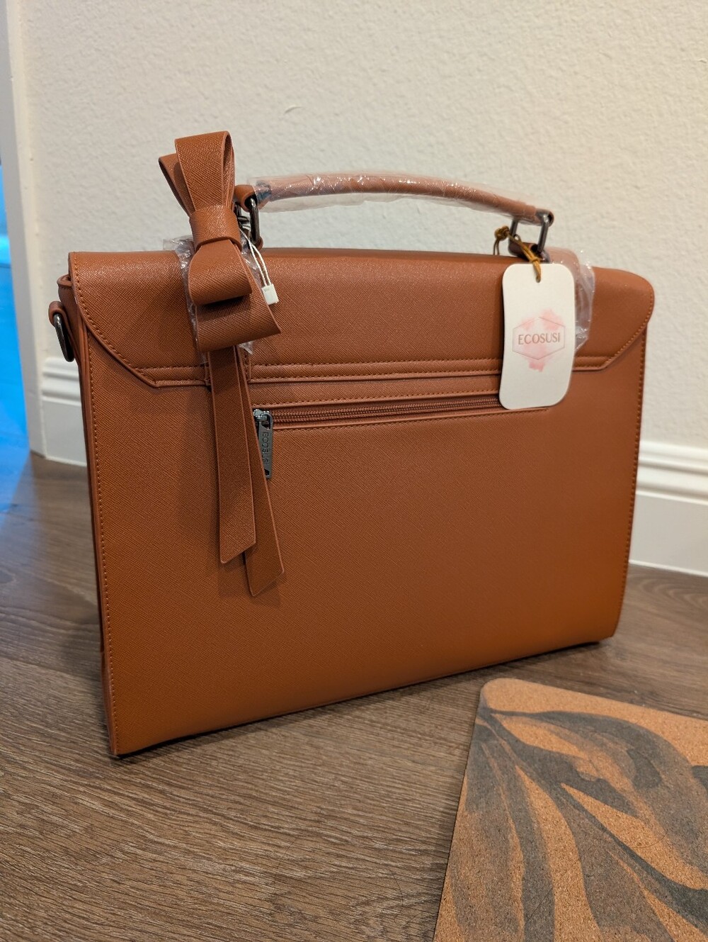 Vegan Leather Briefcase Crossbody Bag - Picture 2 of 8